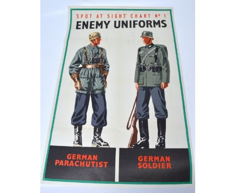 'Spot at Sight Chart No. 1 Enemy Uniforms', a public information poster circa 1941 depicting two figures dressed in full Germ