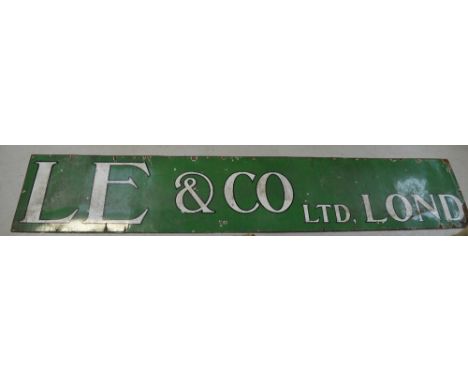 A part 'L E & Co Ltd of London' enamel sign, length approx 247cm.