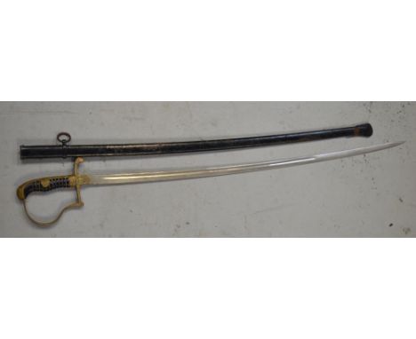 A WWII German infantry officer's sword with ebonised scabbard, length of blade 78cm.