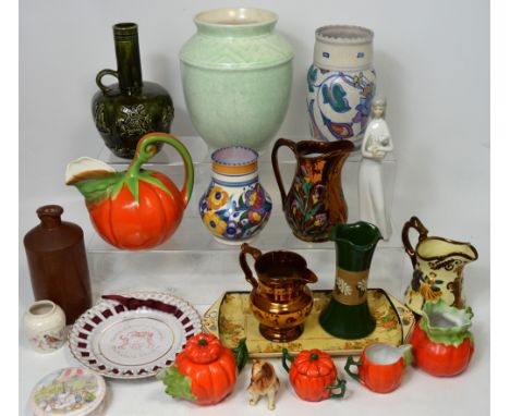 Victorian and later ceramics to include copper lustre jugs, a Nao figure, stoneware etc.