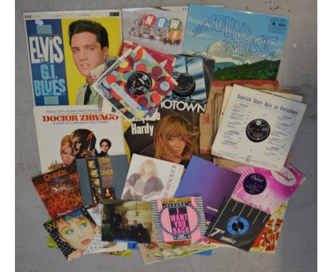 A collection of vinyl LPs, singles and 78s by artists to include Elvis Presley, John Lennon etc.