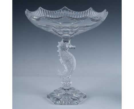 This impressive and stunning Waterford crystal centerpiece boasts a striking seahorse pedestal and a beautifully scalloped bo