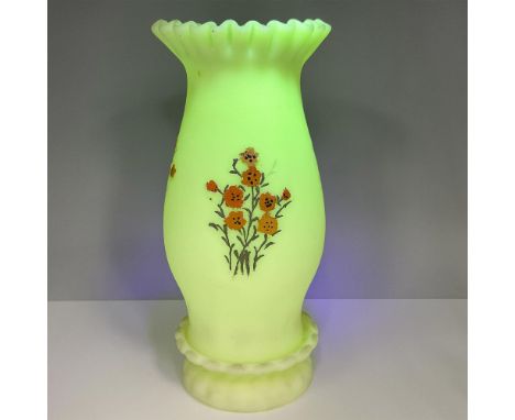 This hand painted lamp features a detachable base. It glows under blacklight. Signed Linda. Issued: 20th centuryDimensions: 4