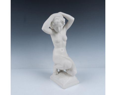 Gorgeous original 1930s Art Deco white bisque porcelain entitled Jeune Fille au Bain (Bather) by German sculptor Karl Tutter.