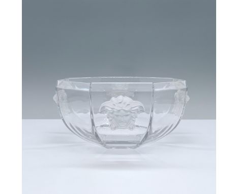 Clear faceted octagonal glass bowl featuring intricate detailed Medusa on each panel. Rosenthal Studio-Linie Versace backstam