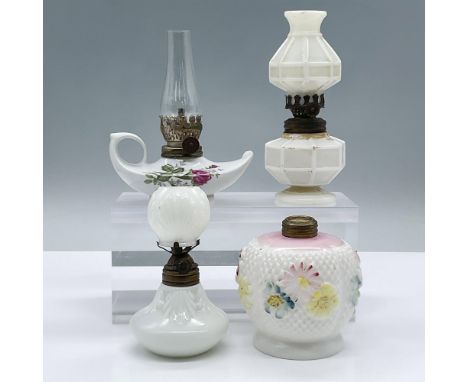 Features a variety of shapes and sizes. Largest measures 2.5"L x 2.5"W x 6.25"H. One lamp has a G.A Stowers Furniture Co. sti