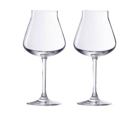 Features 2 wine glasses with wide bowls and slender stems. 2611150. This item has its original box. Box measures: 13"L x 11.5