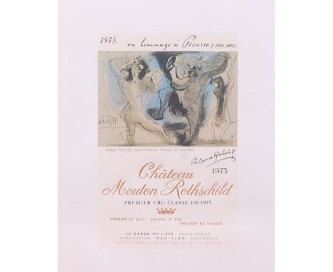 Pablo Picasso - En Hommage à Picasso, Chateau Mouton Rothschild, Premier Cru Classe en 1973, lithograph, impressed sheet, 32.