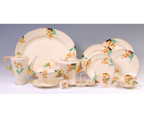 An extensive collection of Burleighware Art Deco ceramic dinner, tea and coffee wares, all in the Meadowland pattern, compris
