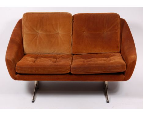 A 1960s Danish brown suede two-seater sofa by Eran, on chrome supports, w.127cm   Condition Report / Extra Information  Struc