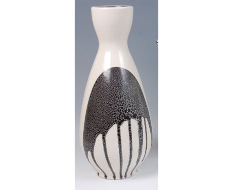A 1960s Lapid of Israel glazed ceramic splat vase, having opposing stylised textured and drip-glazed decoration, of bulbous l