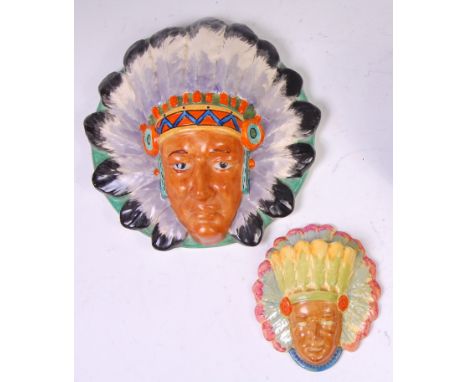 A large Burleighware Art Deco ceramic wall mask of a Native American, moulded and bright colour painted, printed backstamp ve