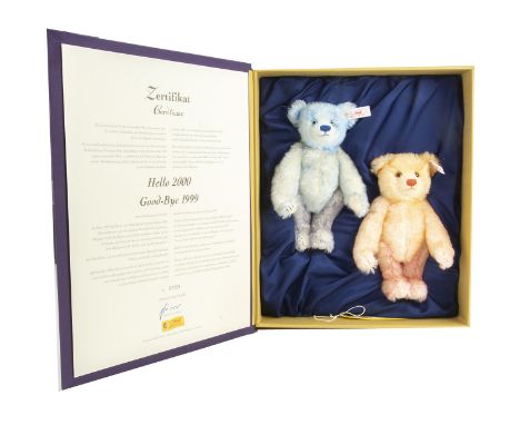 A Steiff limited edition Hello 2000 Good-Bye 199 set, 3269 for the year, two bears in original book box with certificate and 