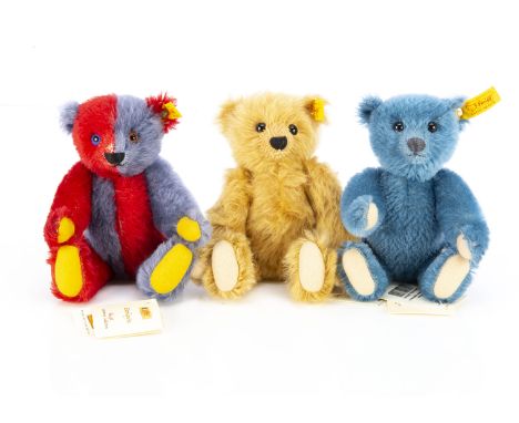 Three small Steiff Centenary Collection yellow tag teddy bears for Danbury Mint, Harlequin, Elliot and PB 28, with card tag -