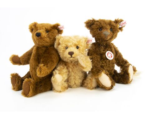 Three small Steiff limited edition  teddy bears, Teddy blond 230 1210 of 1500, Teddyb 27 QVC 2297 of 2500, and Classic Teddyb