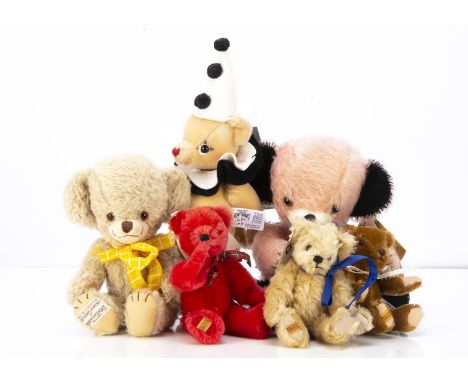 Six Merrythought teddy bears, two Cheeky teddy bears, a Mischief Pierrot 171 of 500 with card tag, 12in.(30cm.) high; and thr