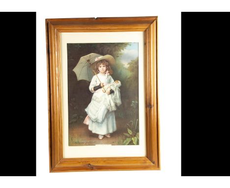 A large Geoffrey H Robinson signed antique doll painting print,  framed and glazed --33 ½in. (85cm.) wide; a modern framed pr