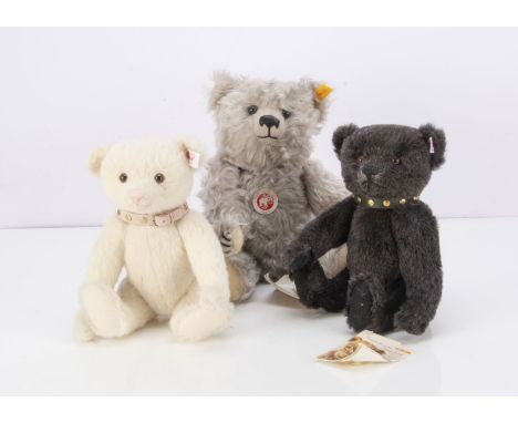 Three Steiff Danbury Mint yellow  tagged teddy bears,  The Ultimate Steiff Bear, in silver grey mohair with five claws, with 