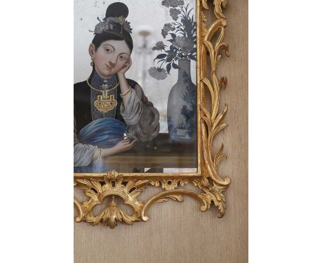 A pair of export reverse-glass mirrors,late 18th/early 19th century, Chinese, each painted with a portrait of a court figure,
