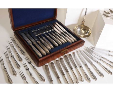 A collection of silver flatware,to include a cased set of fruit knives and forks,by William Eley I &amp; William Fearn, Londo