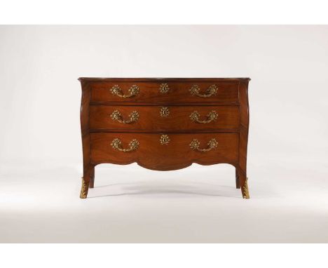 A George III padouk and kingwood commode attributed to John Cobb,c.1765, of serpentine outline with ormolu mounts, the matche