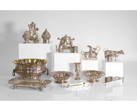 A collection of silver items,19th and 20th centuries, English and Continental, to include: a miniature wine cooler, probably 