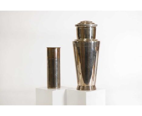 A Gucci chrome hip flask,20th century, Italian, modelled as a shotgun cartridge, marked 'MADE IN ITALY', 5.5cm diameter15cm h