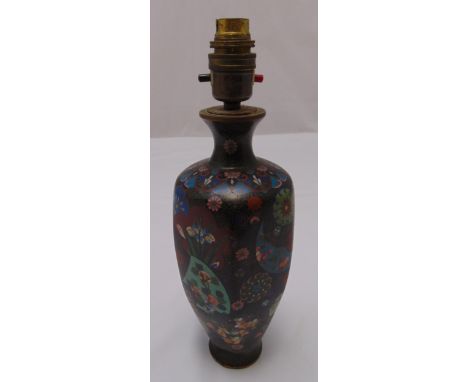 An oriental cloisonn‚ baluster form table lamp decorated with flowers and leaves, 26cm (h)