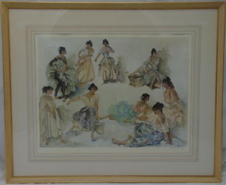 Russell Flint framed and glazed polychromatic lithographic print of ladies, signed and blind stamped, 44 x 60.5cm