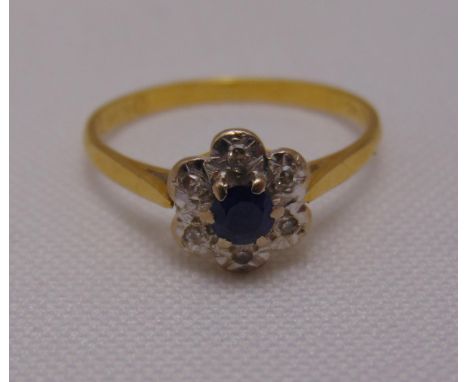 18ct yellow gold sapphire and diamond ring, approx total weight 2.0g