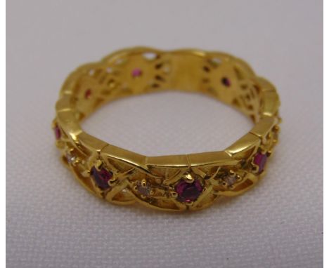 Givenchy 18ct yellow gold, diamond and ruby ring, signed, approx total weight 5.7g