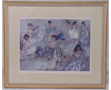 Russell Flint framed and glazed polychromatic lithographic print of ladies, signed and blind stamped, 44 x 60.5cm