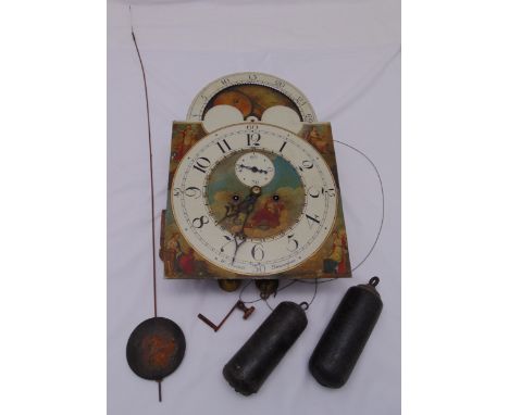 William Hartett of Birmingham long case clock movement with painted moon phase dial, subsidiary seconds dial, the white chapt