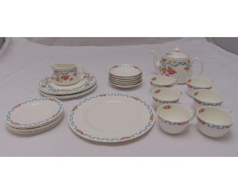 Minton Ribbons and Blossoms teaset to include a teapot, cups, saucers, plates and a cake plate (24)