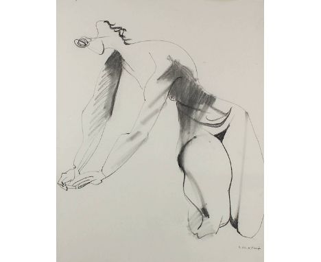 Kunz, Karl Lorenz (Augsburg 1905 - 1971 Frankfurt a. M.), Nach vorn gebeugter weiblicher Akt, Graphit-Zeichnung, rechts unten