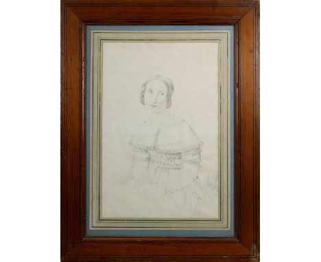 Biedermeier-Zeichner um 1830-40, Portrait einer jungen Frau, Bleistiftzeichnung, Papier etwas gebräunt, wellig und stockfleck