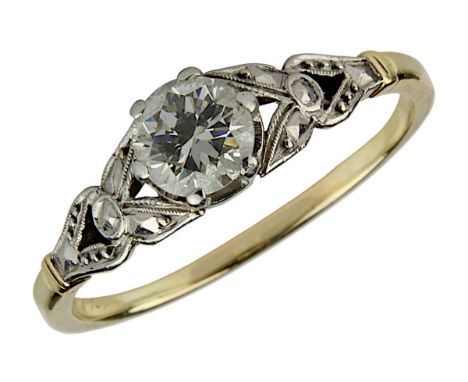 Art-Déco-Ring mit Solitär-Altschliffbrillant, deutsch um 1920, 14 kt Gelbgold-Ringschiene aus Trauring gefertigt, nicht gepun