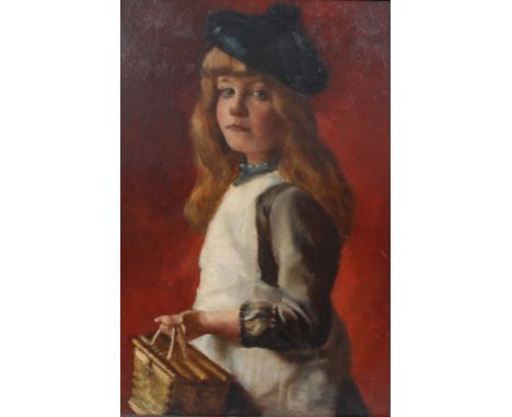 English School (early 20th century)Portrait, The Young Madam, half-length, her long golden hair surmounted by a pom pom beret