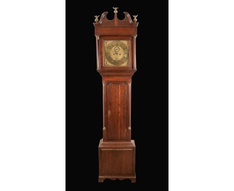 A George III Irish provincial oak and mahogany longcase clock, 33cm square brass dial inscribed James Black, Sligo, Roman and