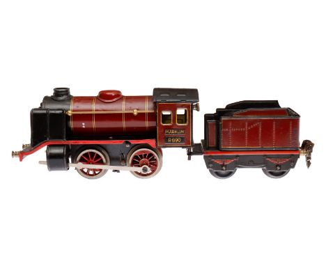 Märklin B-Dampflok R 890, Spur 0, Uhrwerk intakt, rot/schwarz, mit Tender und kW, tw nachlackiert, LS und gealterter Lack, Z 