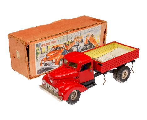 Gama Kipp-LKW 501, rot, Uhrwerk intakt, tw rest., LS und Alterungsspuren, L 37, im besch. OK, Z 3