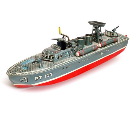 K Kriegsschiff, Japan, Blech, CL, mit Schwungradantrieb, LS und Alterungsspuren, L 30,5, Z 3