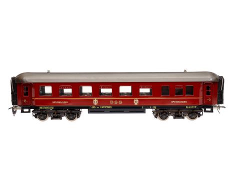 Elettren DSG Speisewagen R-025, Spur 0, rot, mit Inneneinrichtung, Beleuchtung und 4 AT, LS und Alterungsspuren, L 41,5, Z 2