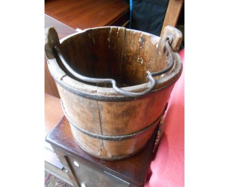 Vintage well bucket steel banded 13 x 13 inches