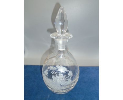 Decanter with hunt scene and silver hall marked port label