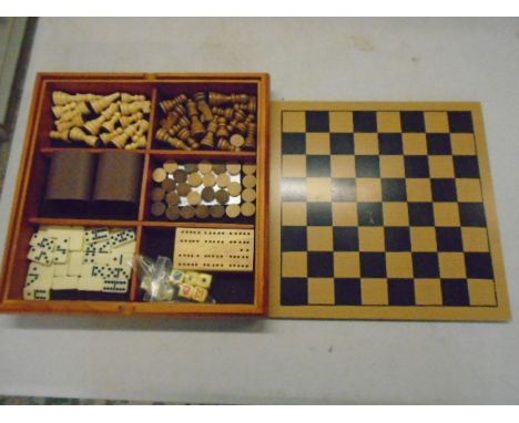 Board game set, 5 games in one in wooden chess board box