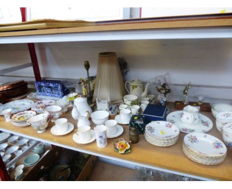 QUANTITY OF ASSORTED CHINA INCLUDING FOLEY WARE, ROYAL WORCESTER, CAPO DE MONTE, QUEEN ANNE, LAMP, PLATES ETC