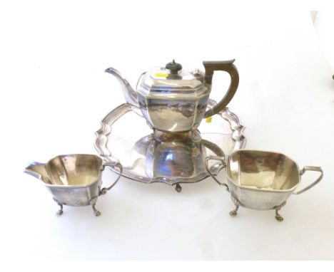 SILVER PLATED TEASET - TEAPOT, MILK JUG SUGAR BOWL AND TRAY