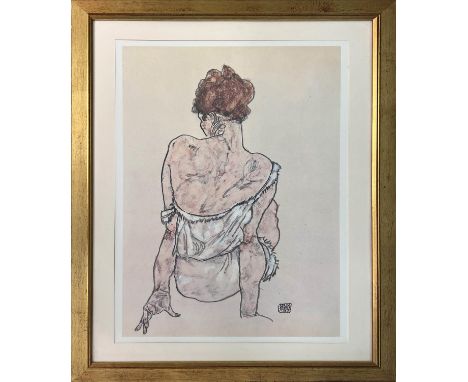 EGON SCHIELE (Austrian 1890-1918) 'Seated Woman', offset lithograph, 97cm x 71cm overall, framed and glazed. 