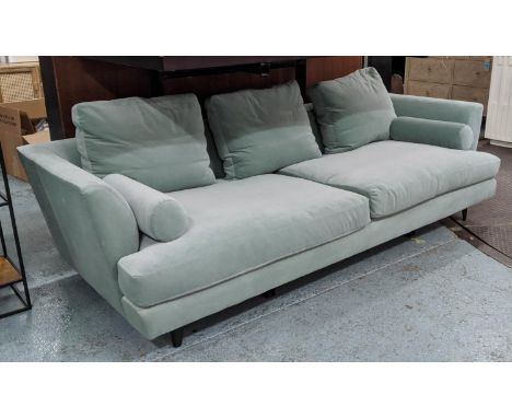 SOFA, green velvet upholstery, 230cm x 66cm H x 100cm. 